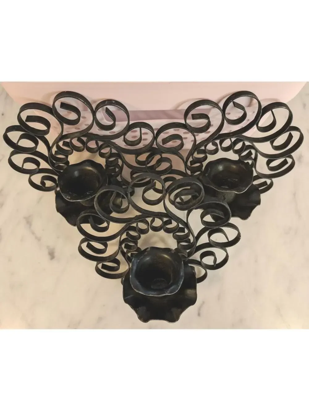 4 Pc Vintage Decorative Wrought Iron Scroll Work Heart and 3 Sconces